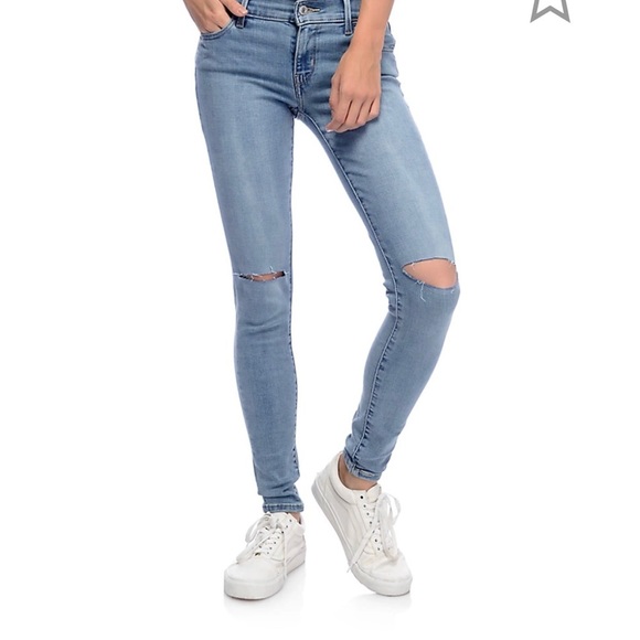 Levi's 710 Super Skinny Light Wash Distressed Jeans - Picture 1 of 9